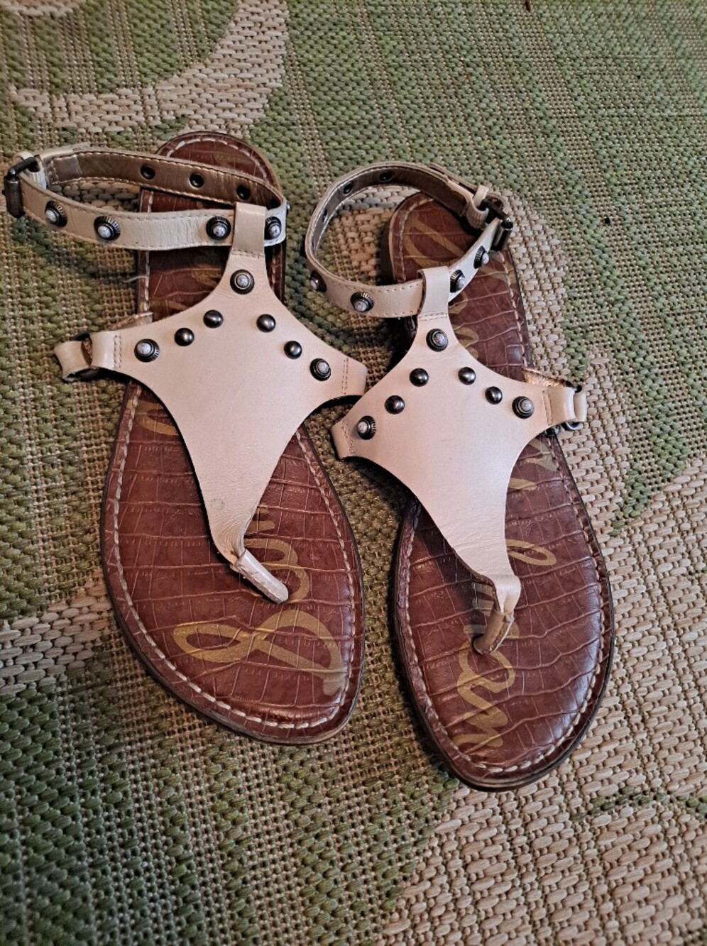 Sam Edelman Studded Cream T-Strap Sandals